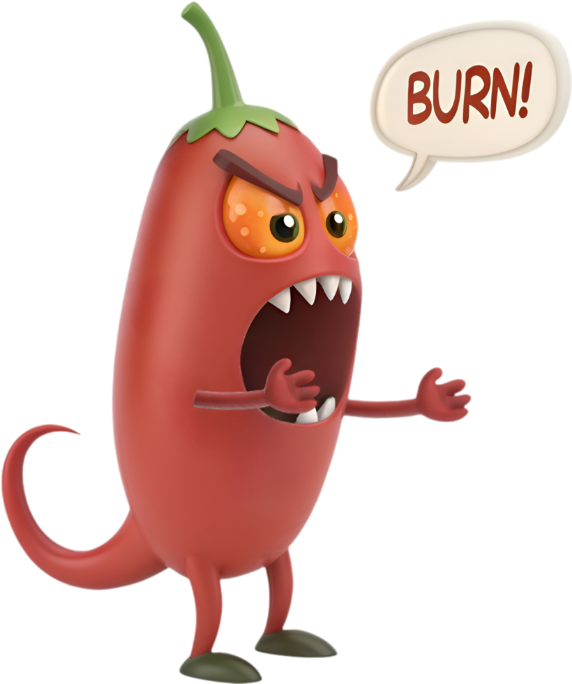 Cartoon Spicy Chili with Angry Face Clipart. . png