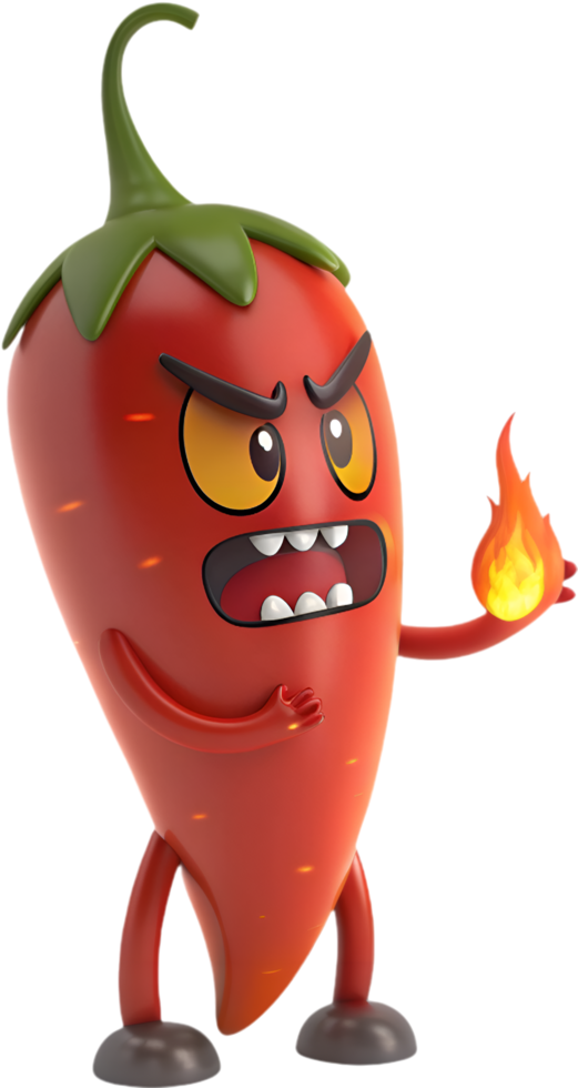 Red Chili Cartoon with an Angry Face Design. . png