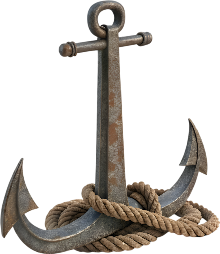 Timeless maritime anchor graphic with twisted rope symbolizing sea strength. . png