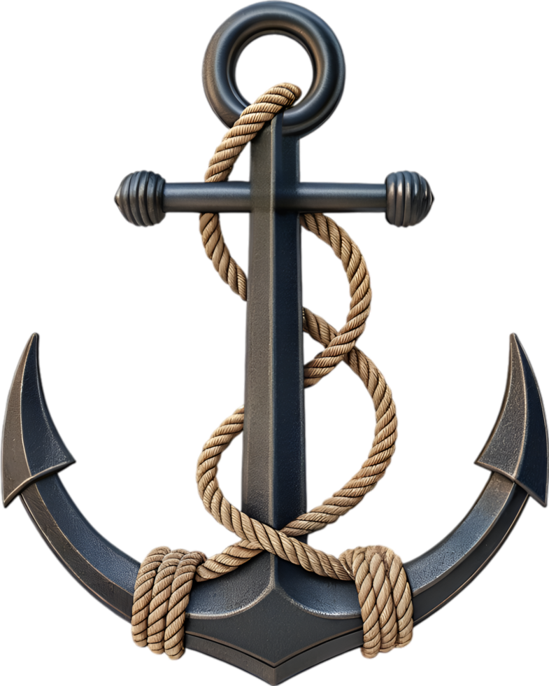 Vintage maritime anchor with rope design representing timeless sea strength. . png