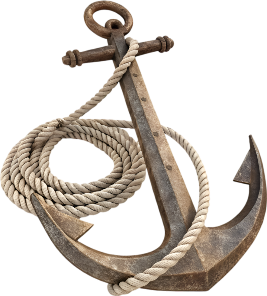 Nautical strength represented by a classic anchor with twisted rope design. . png