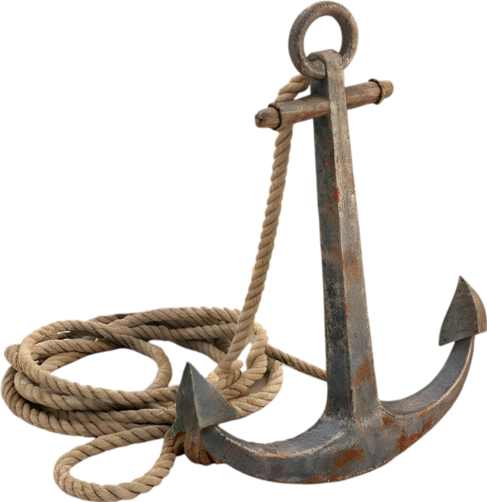 Nautical anchor with twisted rope design for maritime strength and heritage. . png