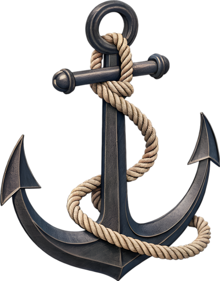Twisted rope anchor clipart symbolizing strength and classic nautical heritage. . png