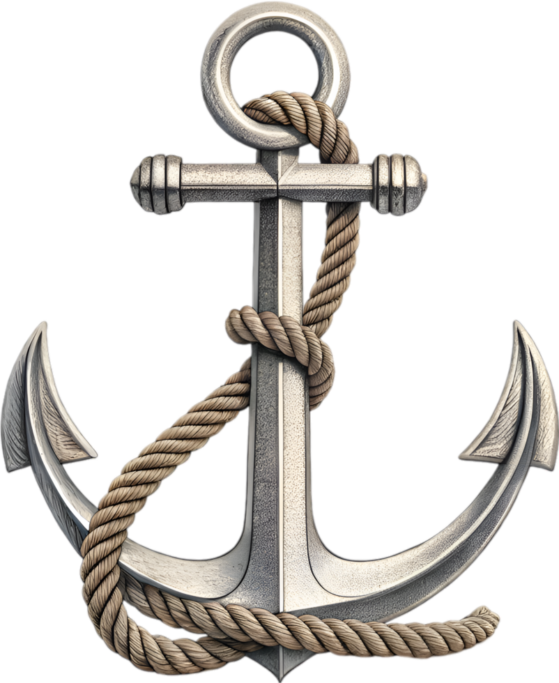 Nautical design featuring a classic anchor with twisted rope for heritage strength. . png