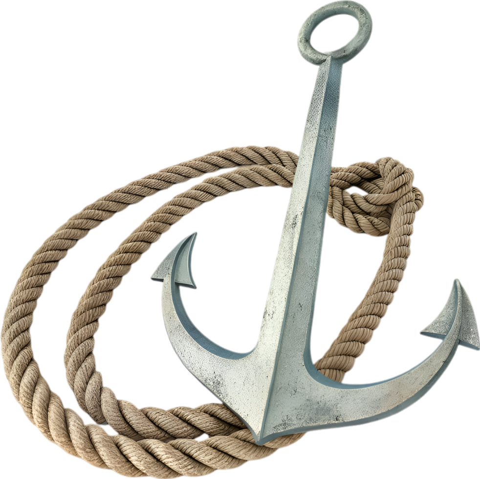 Maritime anchor with twisted rope design symbolizing timeless nautical strength. . png