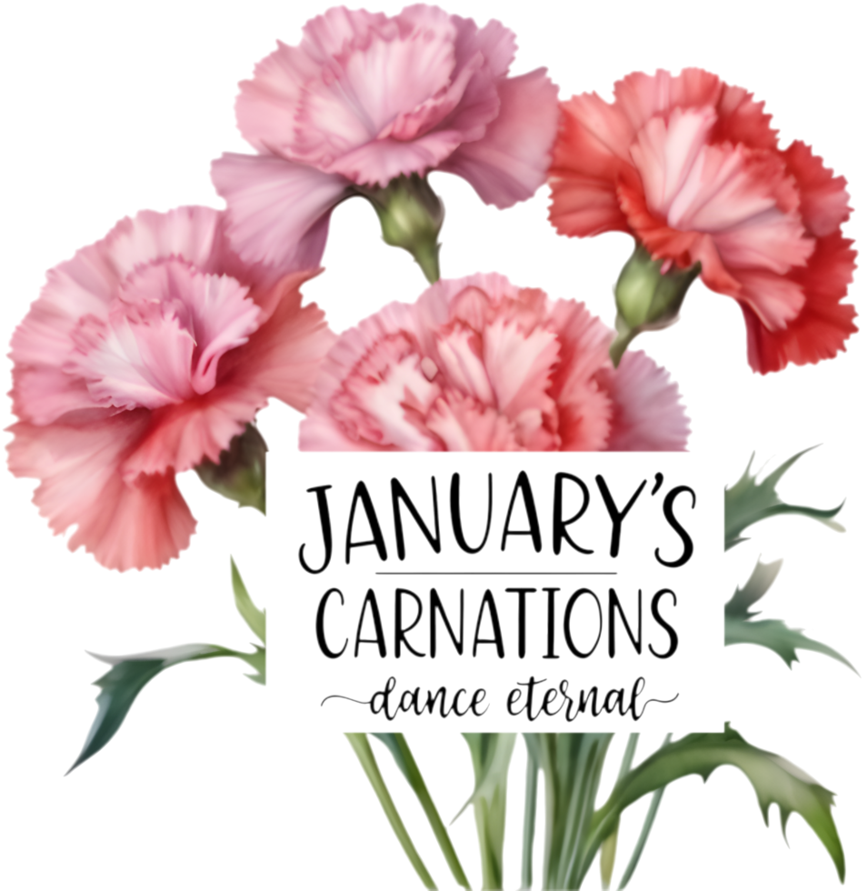 Vibrant January carnation with symbolic admiration and beauty charm. . png