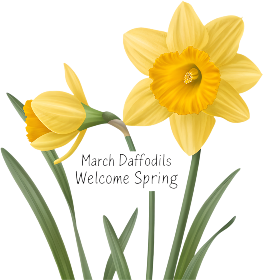 Elegant March daffodil symbolizing springtime charm, renewal, and beauty. . png