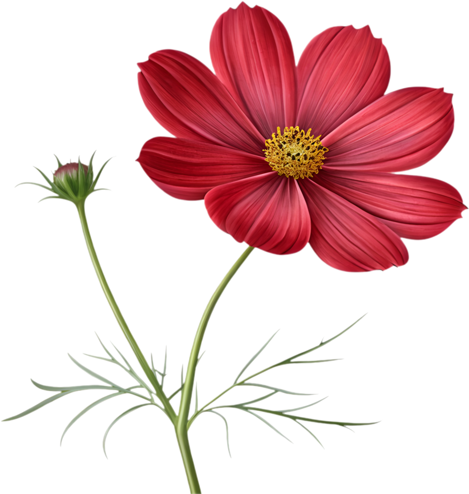 Cosmos Flower Clipart with Wind and Graceful Leaves. . png
