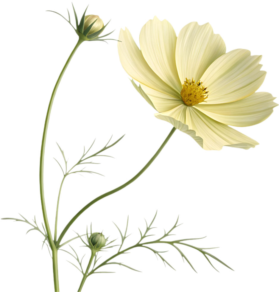 Elegant Cosmos Flower Clipart with Delicate Leaves in Wind. . png