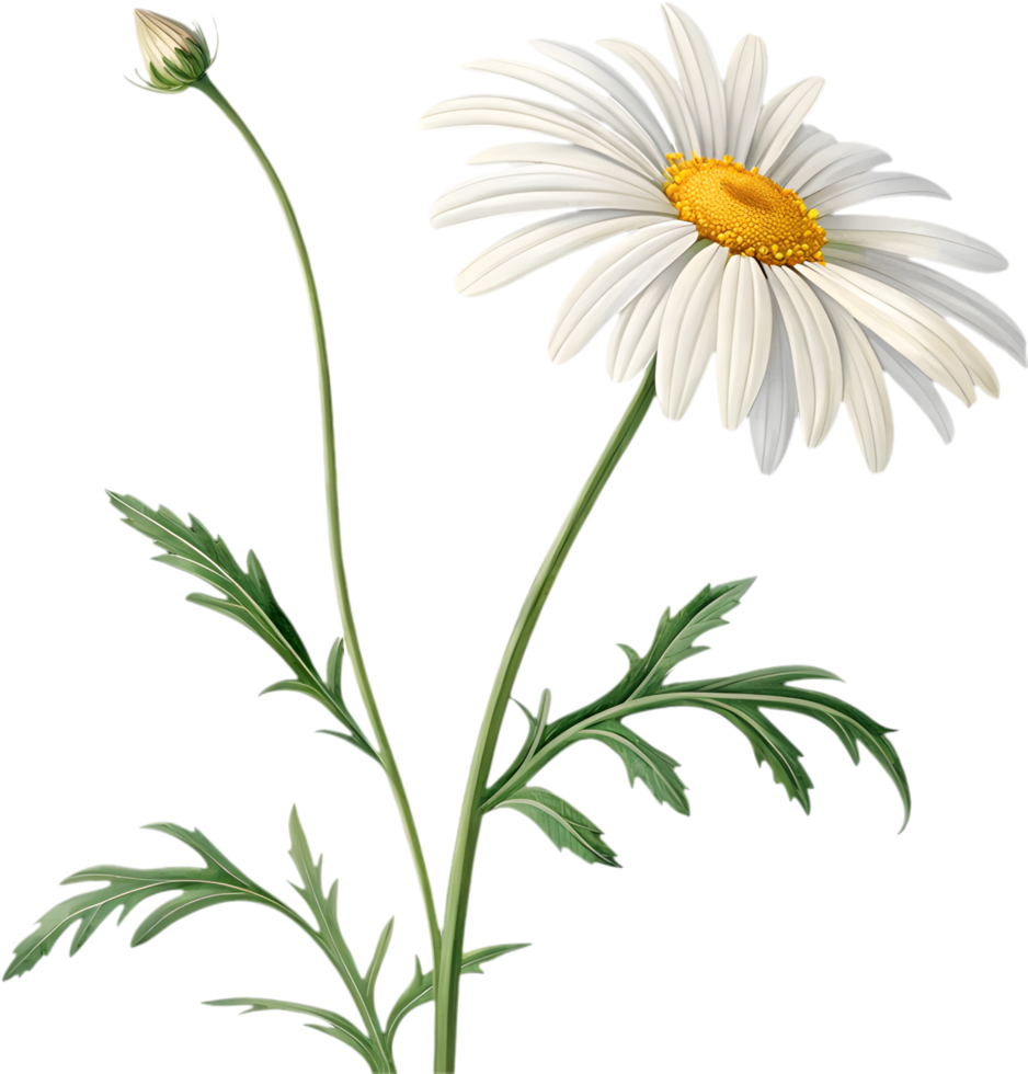 Beautiful Daisy Flower Clipart Featuring Petals and Elegant Leaves. . png