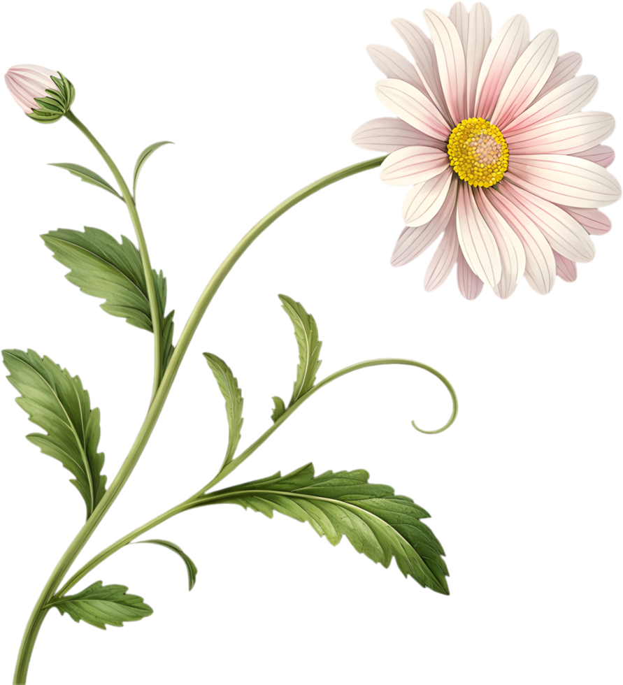 Beautiful Daisy Flower Clipart with Graceful Petals and Leaves. . png