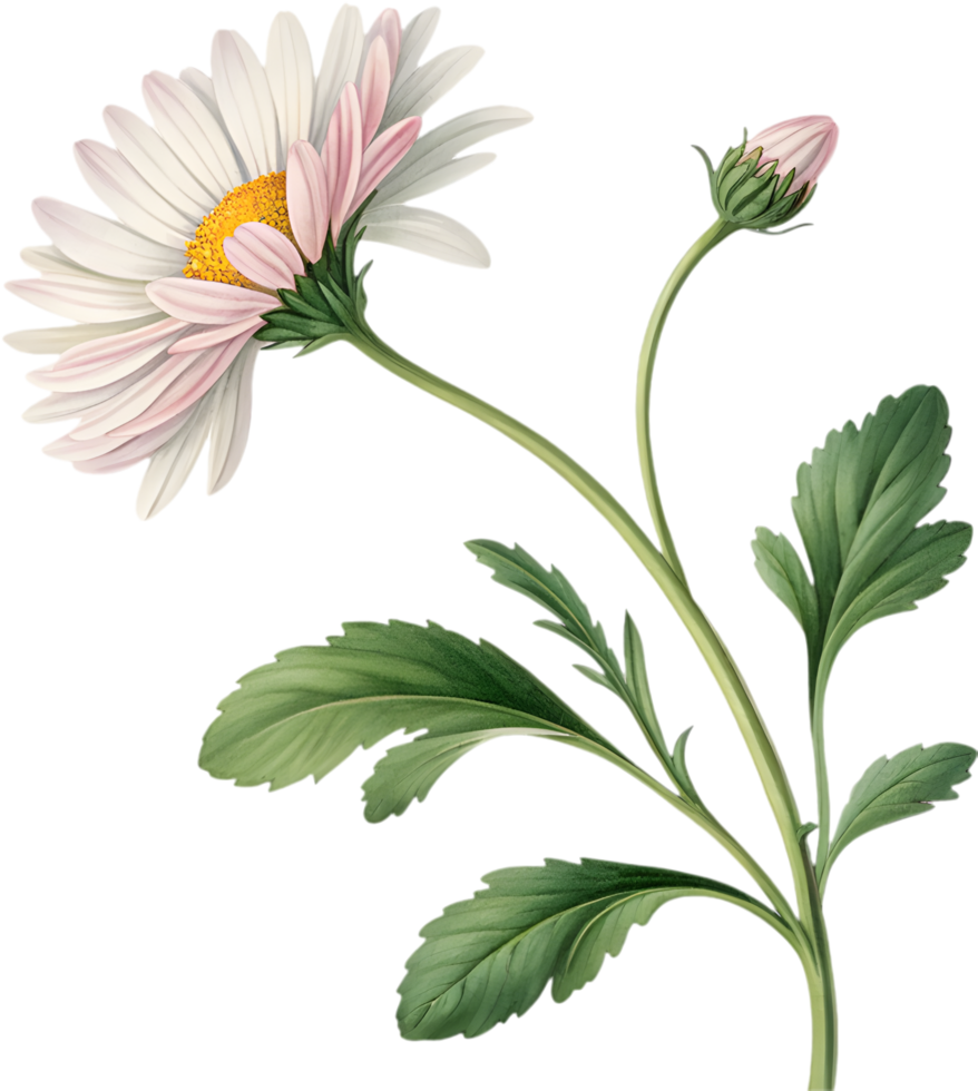 Graceful Daisy Flower Clipart with Delicate Floral Details and Stem. . png