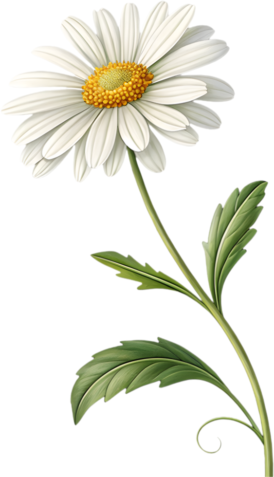 Graceful Daisy Flower Clipart with Swaying Leaves and Botanical Elegance. . png