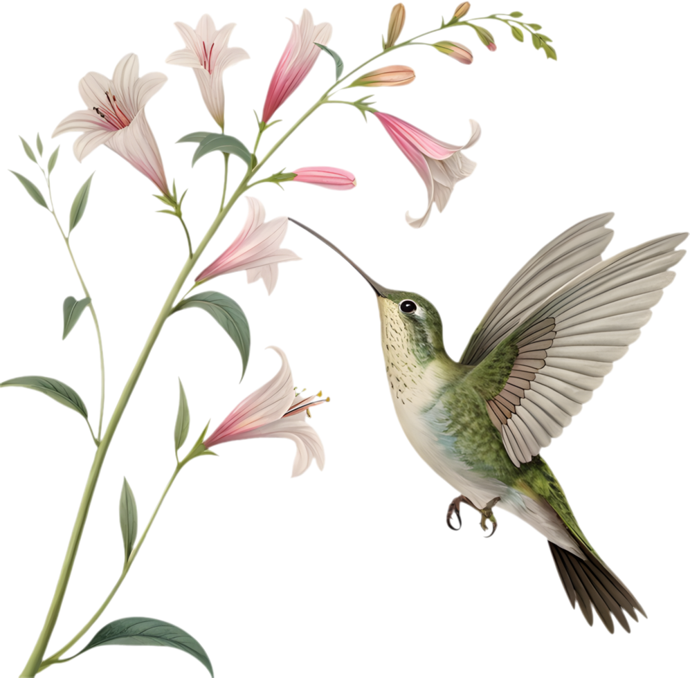 Artistic Hummingbird With Flower Showcasing Natural Vibrant Motion. . png