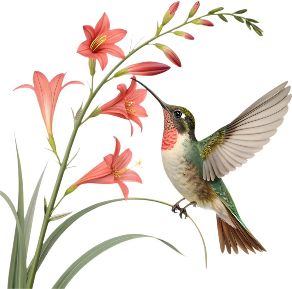 Elegant Hummingbird With Flower And Vibrant Motion Design. . png