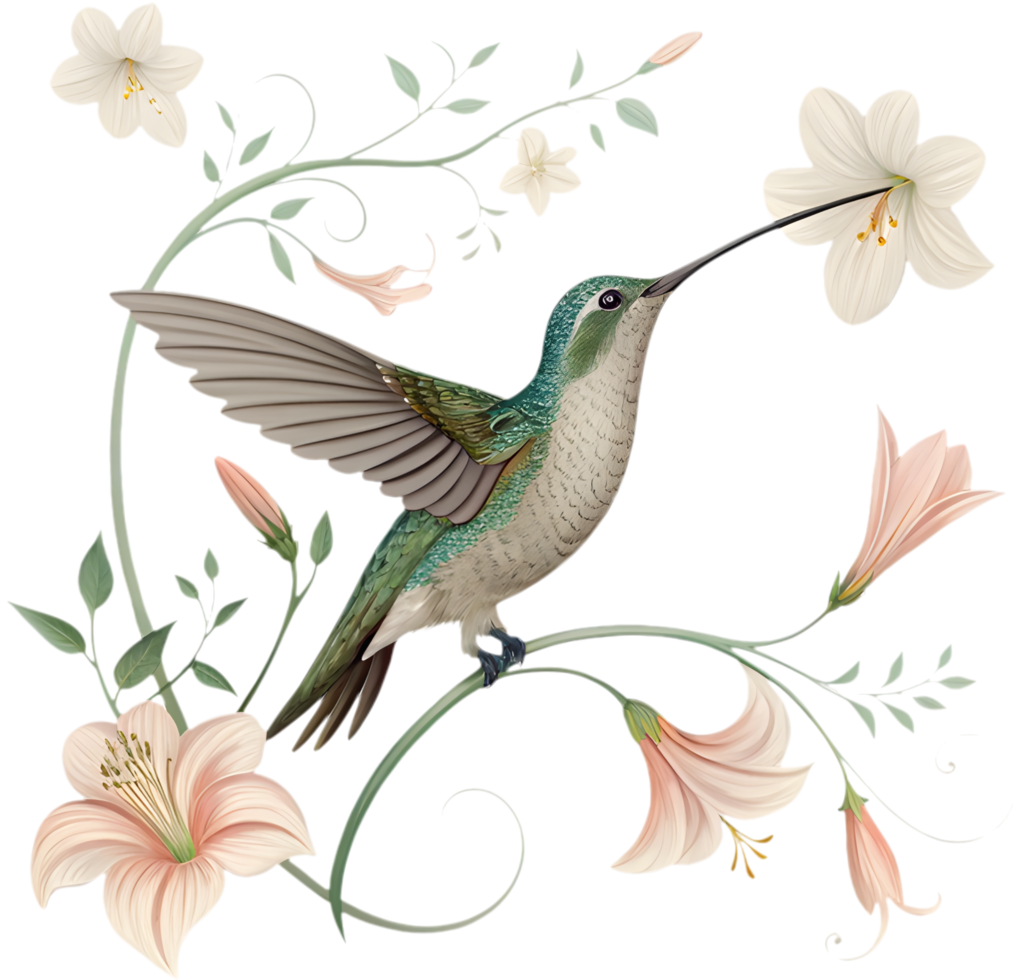 Vibrant Hummingbird Clipart With Botanical Elements And Floral Elegance. . png
