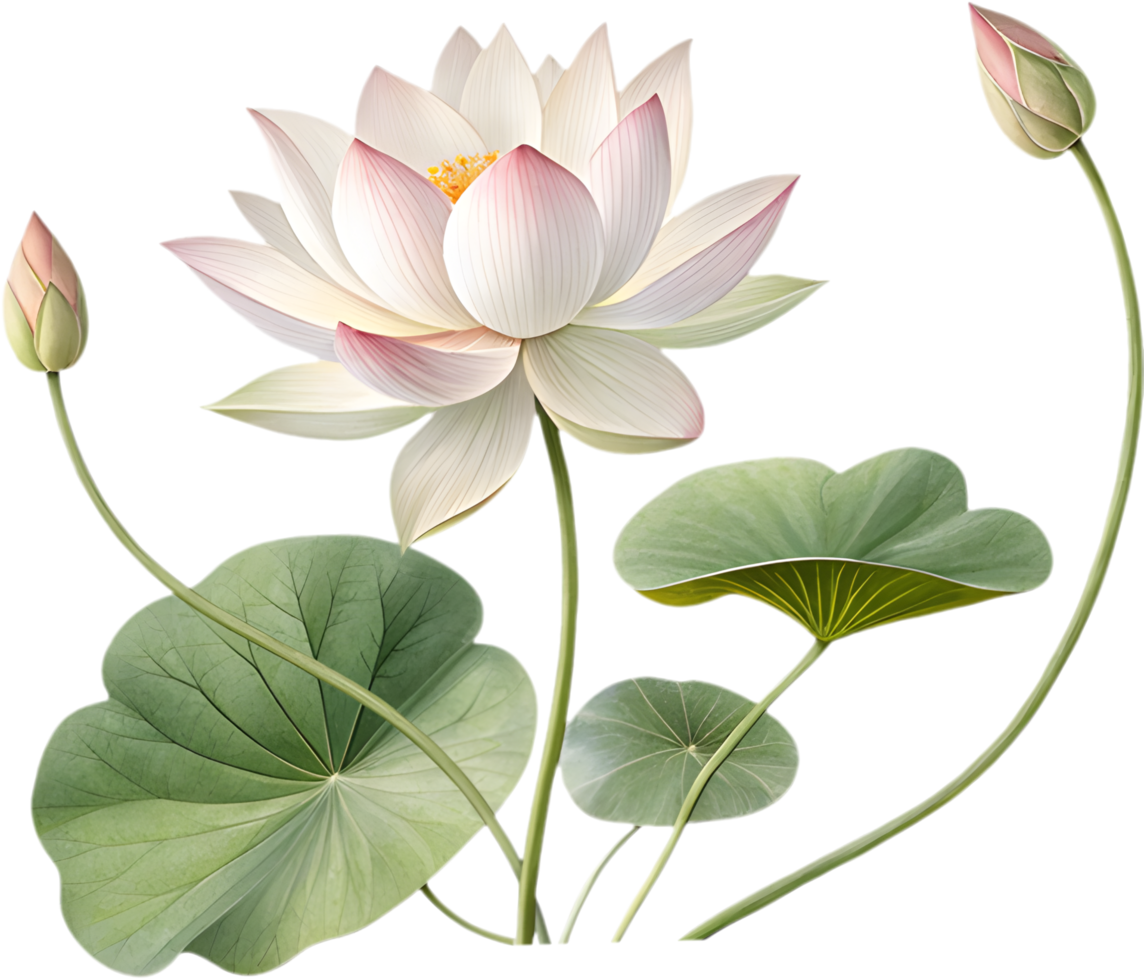 Tranquil Lotus Flower with Floating Delicate Stems. . png