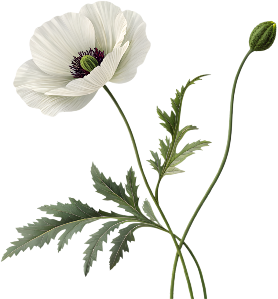 Sacred Poppy Reflecting Tranquil Petals and Stems. . png