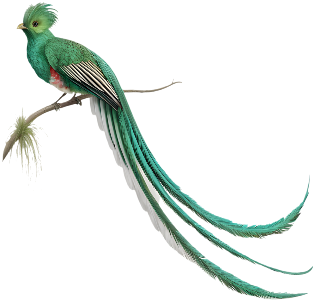 Exotic Jungle Quetzal Bird with Stunning Colorful Feathers. . png