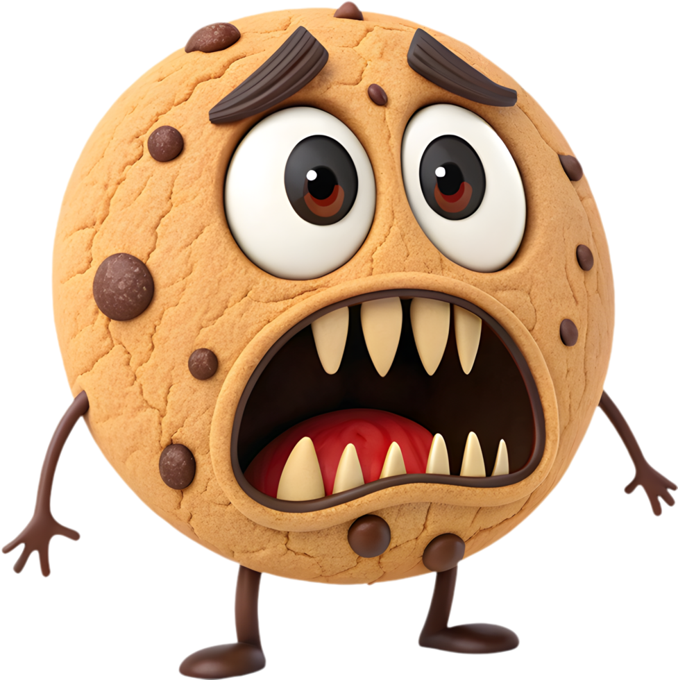 Funny Cookie Monster with Over-Expressed Happy Emotions. . png