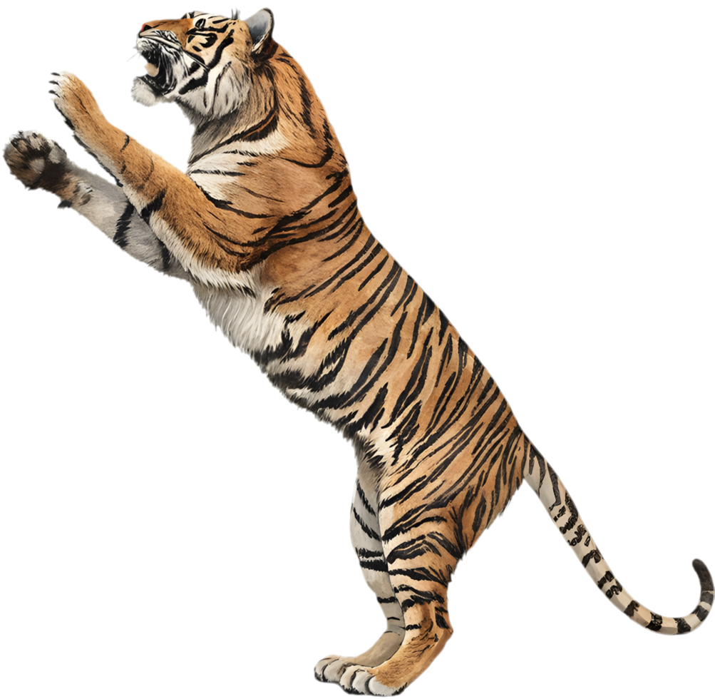 Expressive Tiger Pose in Artistic Dynamic Brushstroke Style. . png