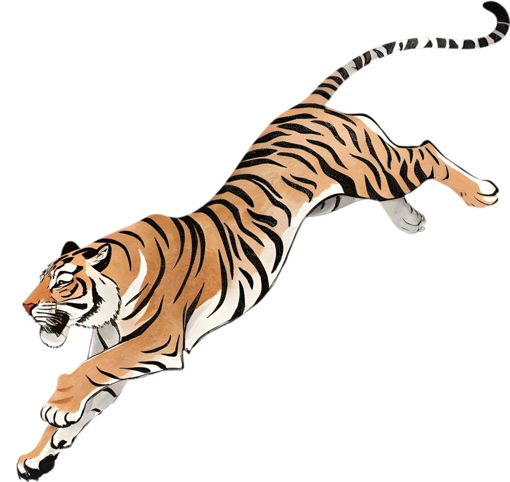 Tiger Pose in Motion Captured with Bold Painting Techniques. . png