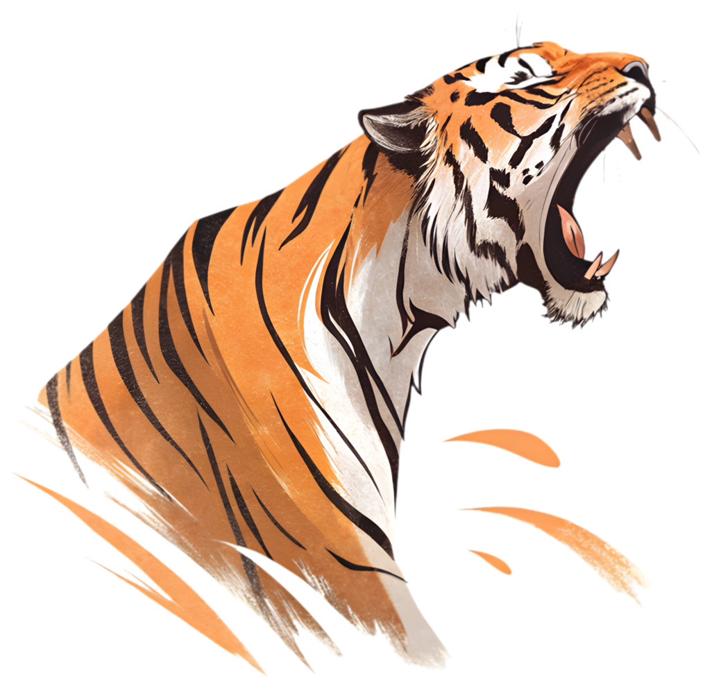 Tiger Artwork in Motion with a Bold Painting Style. . png