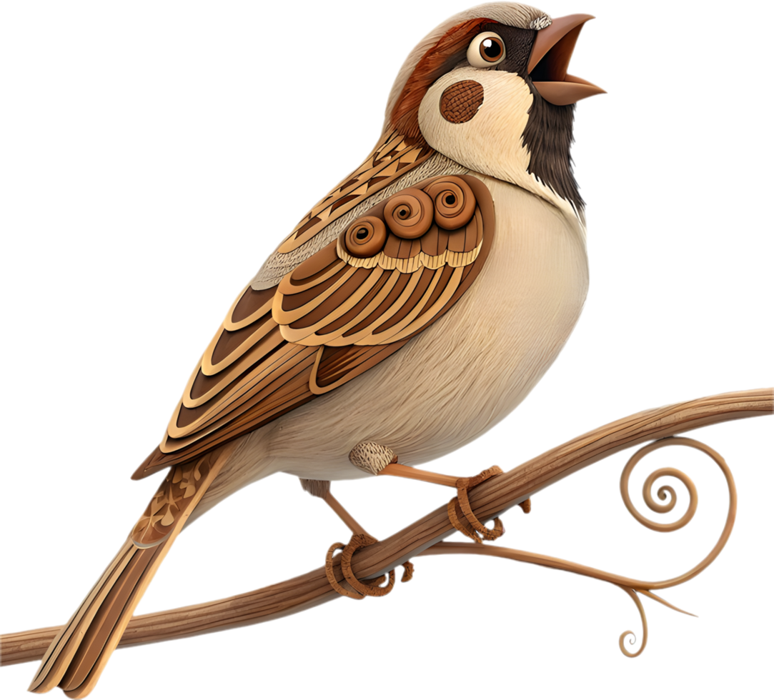 Charming Cartoon Sparrow Bird with Exaggerated, Fun Emotions. . png