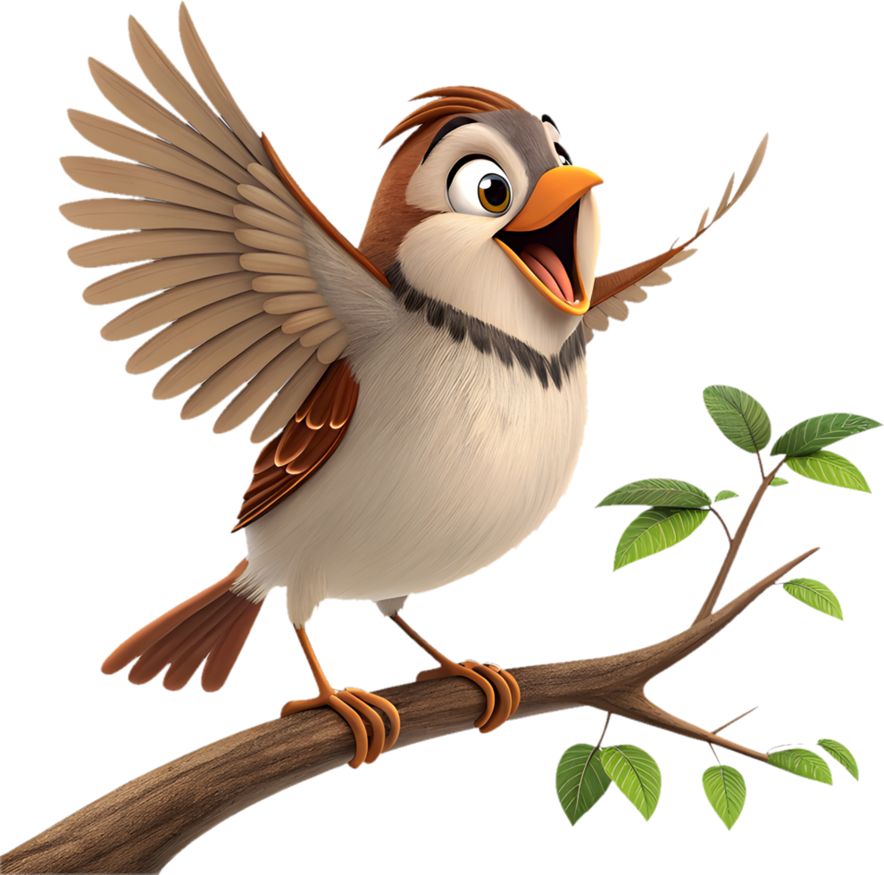 Cute Cartoon Sparrow Bird Showing Lively, Exaggerated Emotions. . png