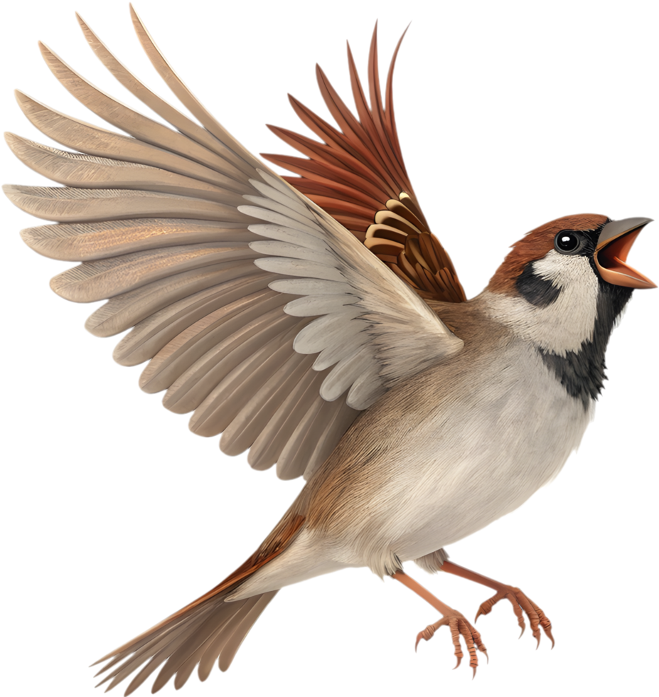 Cartoon Sparrow Bird with Exaggerated Happy Emotions and Expression. . png
