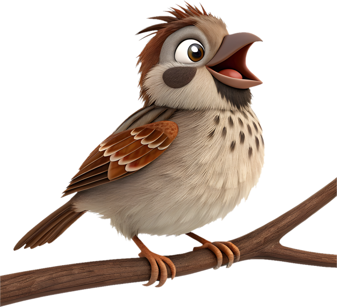 Expressive Cartoon Sparrow Bird Showing Charm and Playful Emotions. . png