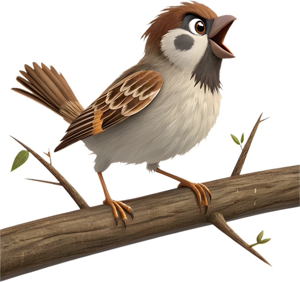 Charming Cartoon Sparrow Bird With Fun and Expressive Emotions. . png