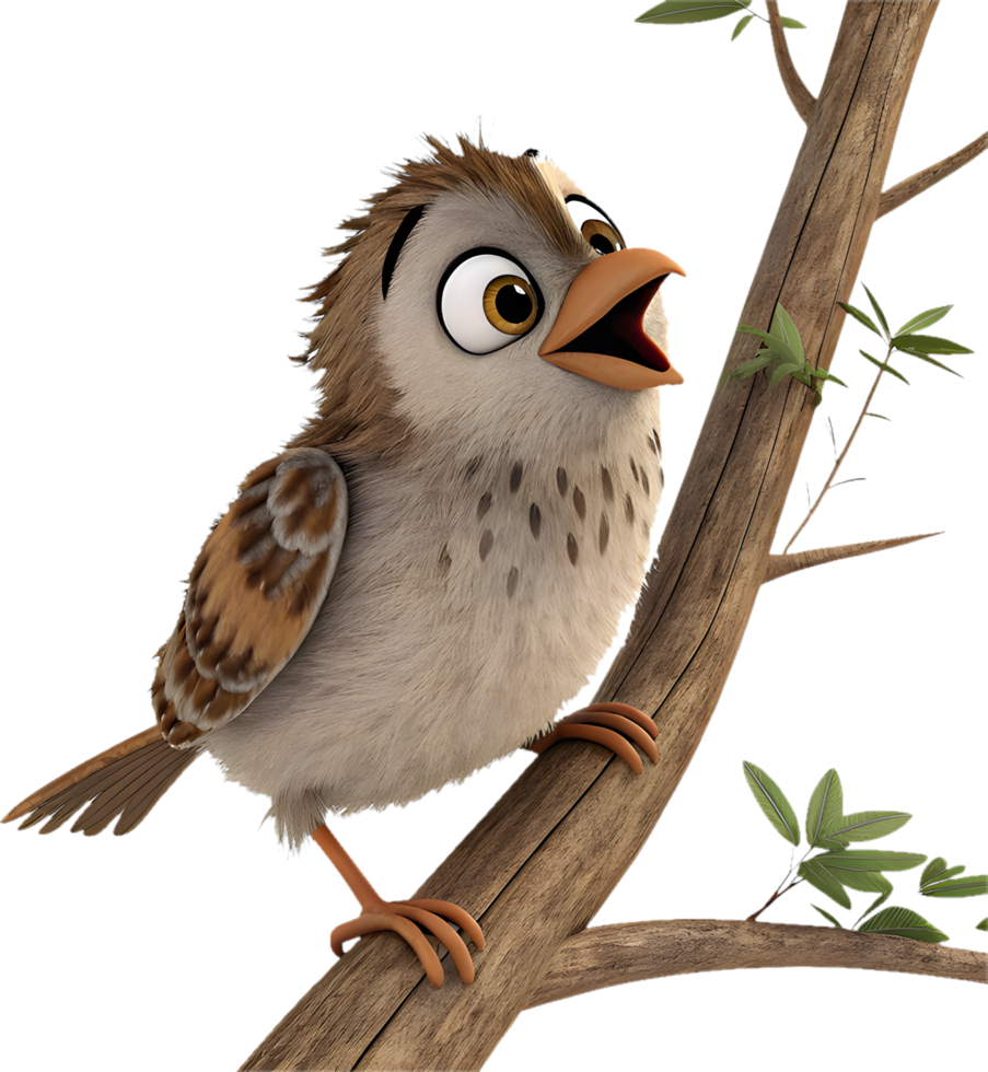 Cute Animated Sparrow Bird Displaying Over-Expressive Emotions. . png
