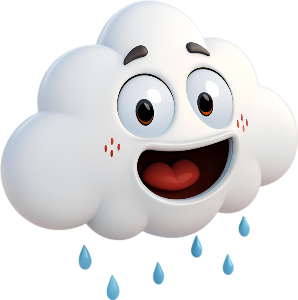 Cumulus Cloud Character with Exaggerated Emotional Reaction and Expression. . png