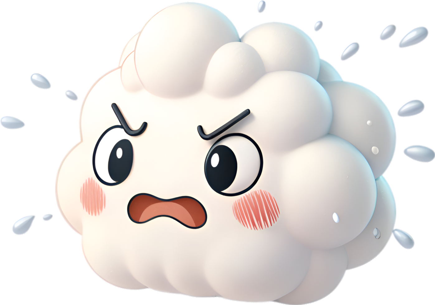 Funny Cumulus Cloud Character with Dramatic Overreaction and Expression. . png