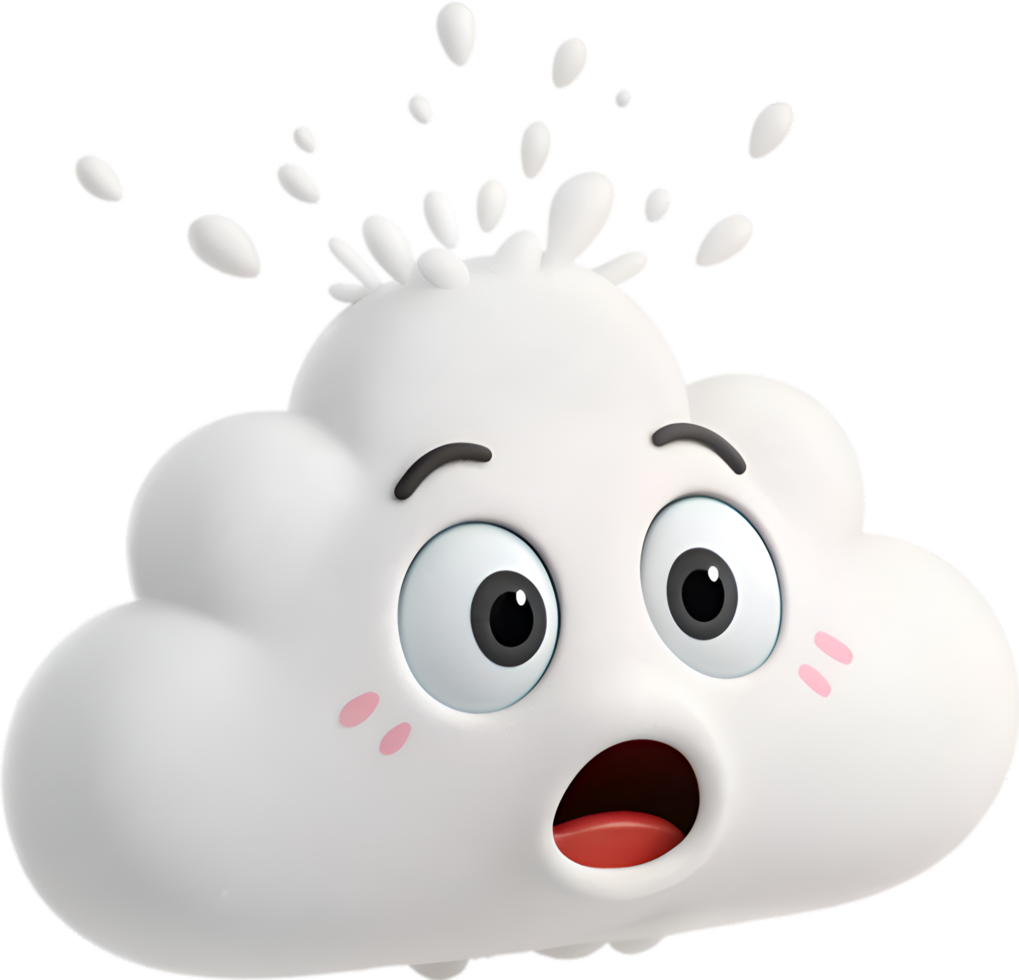 Humorous Cloud Character with Exaggerated Emotions and Fun Faces. . png