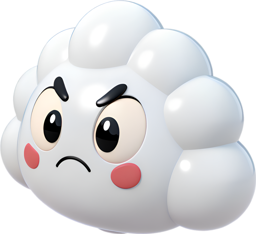 Cute Cumulus Cloud Character with Exaggerated Emotions and Expressions. . png