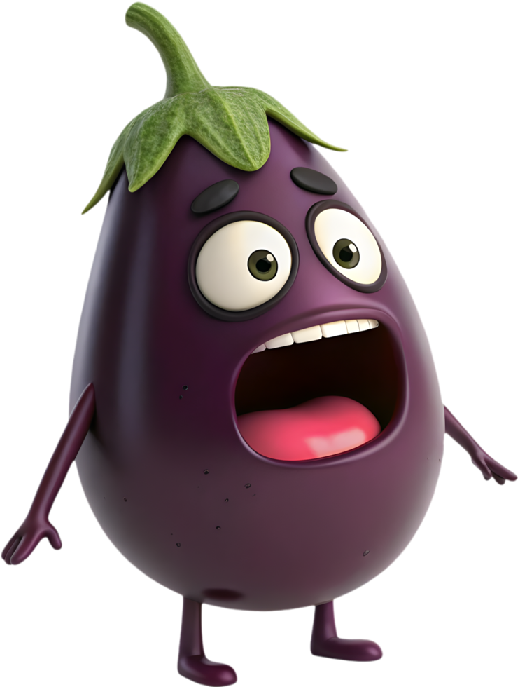 Joyful, playful eggplant cartoon with expressive design. . png