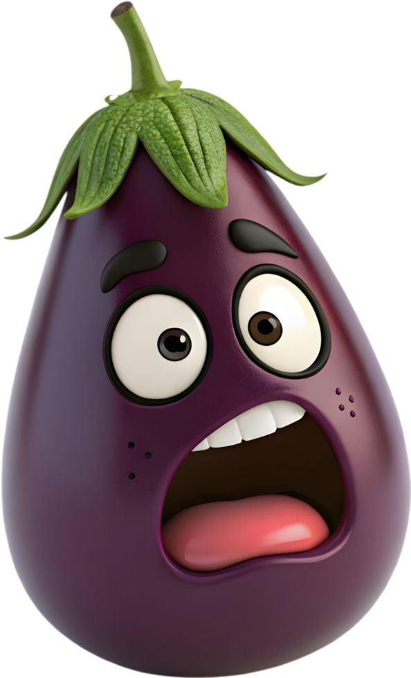 Colorful cartoon eggplant showing exaggerated happy emotions. . png