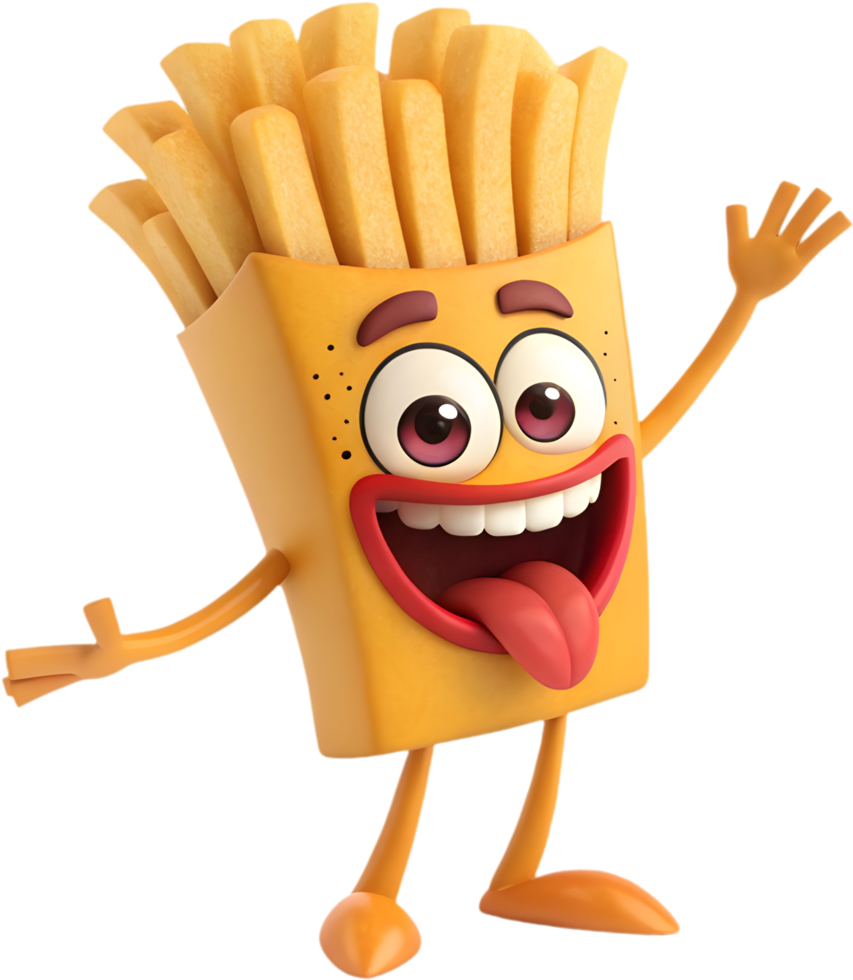 Adorable French fries cartoon character with exaggerated emotion. . png
