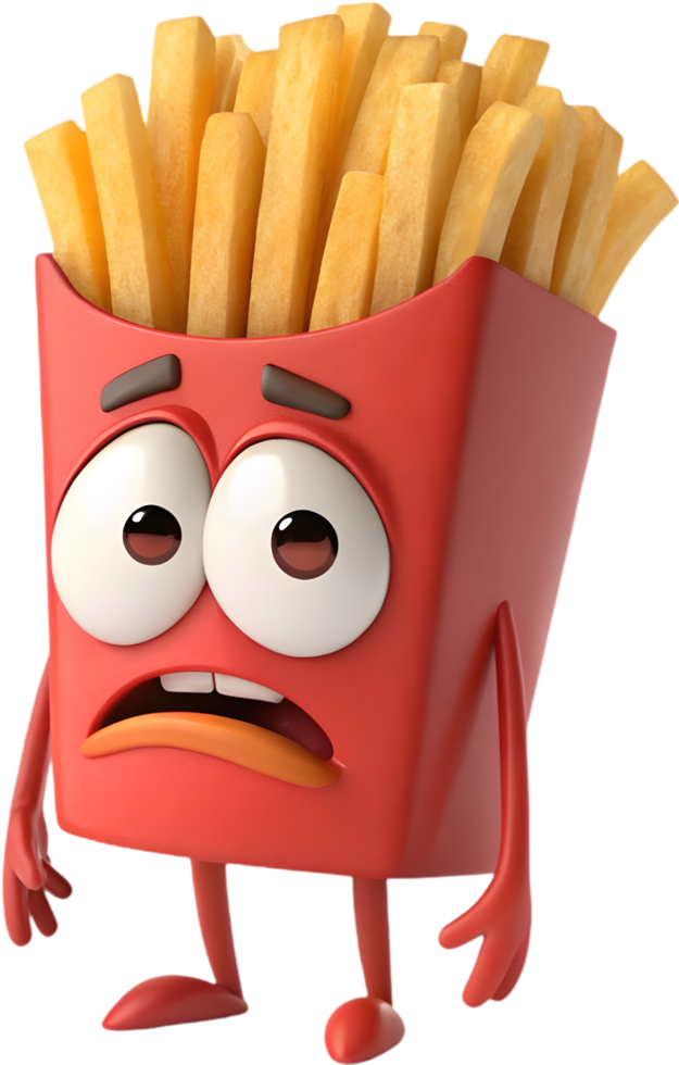 Funny French fries cartoon with joyful, playful design. . png