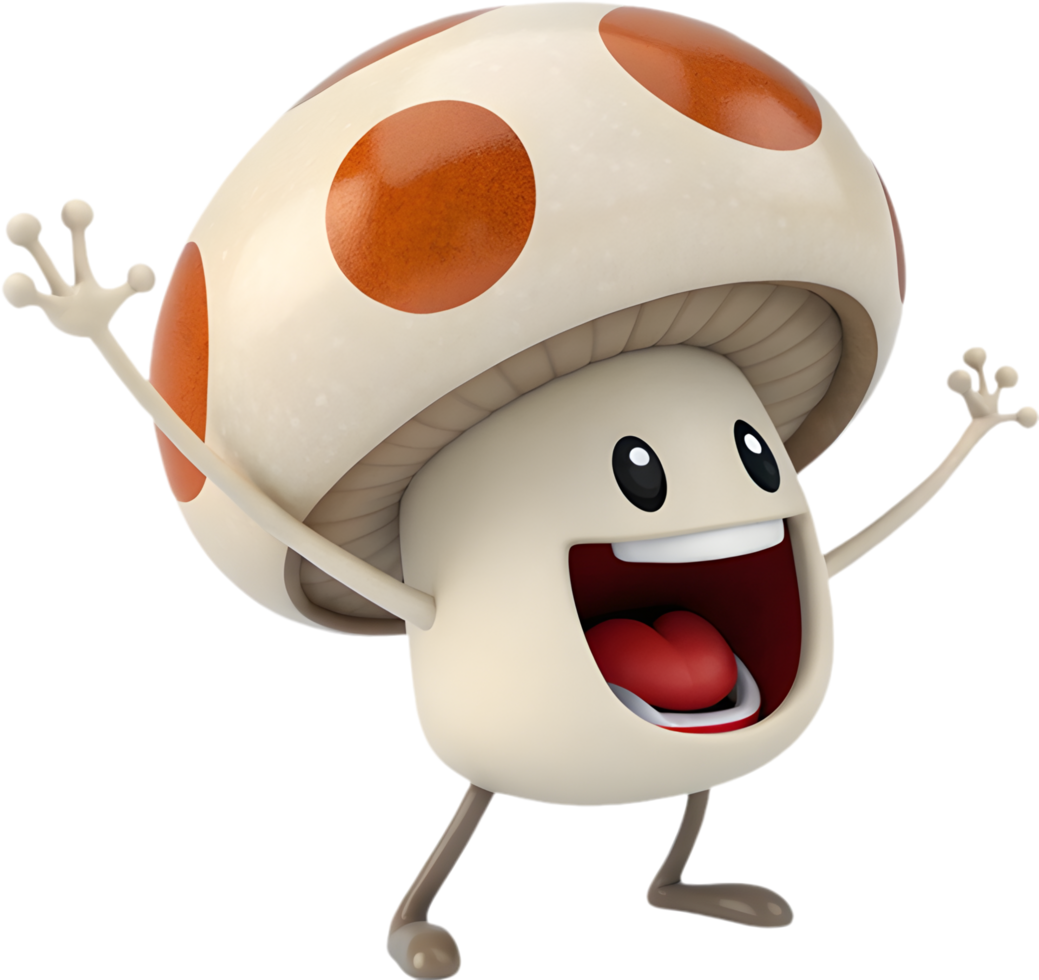 Playful and expressive cartoon mushroom for fun designs. . png