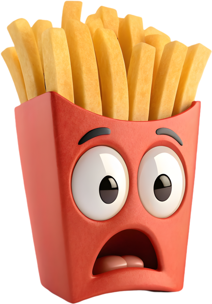Happy French fries character with playful expression design. . png