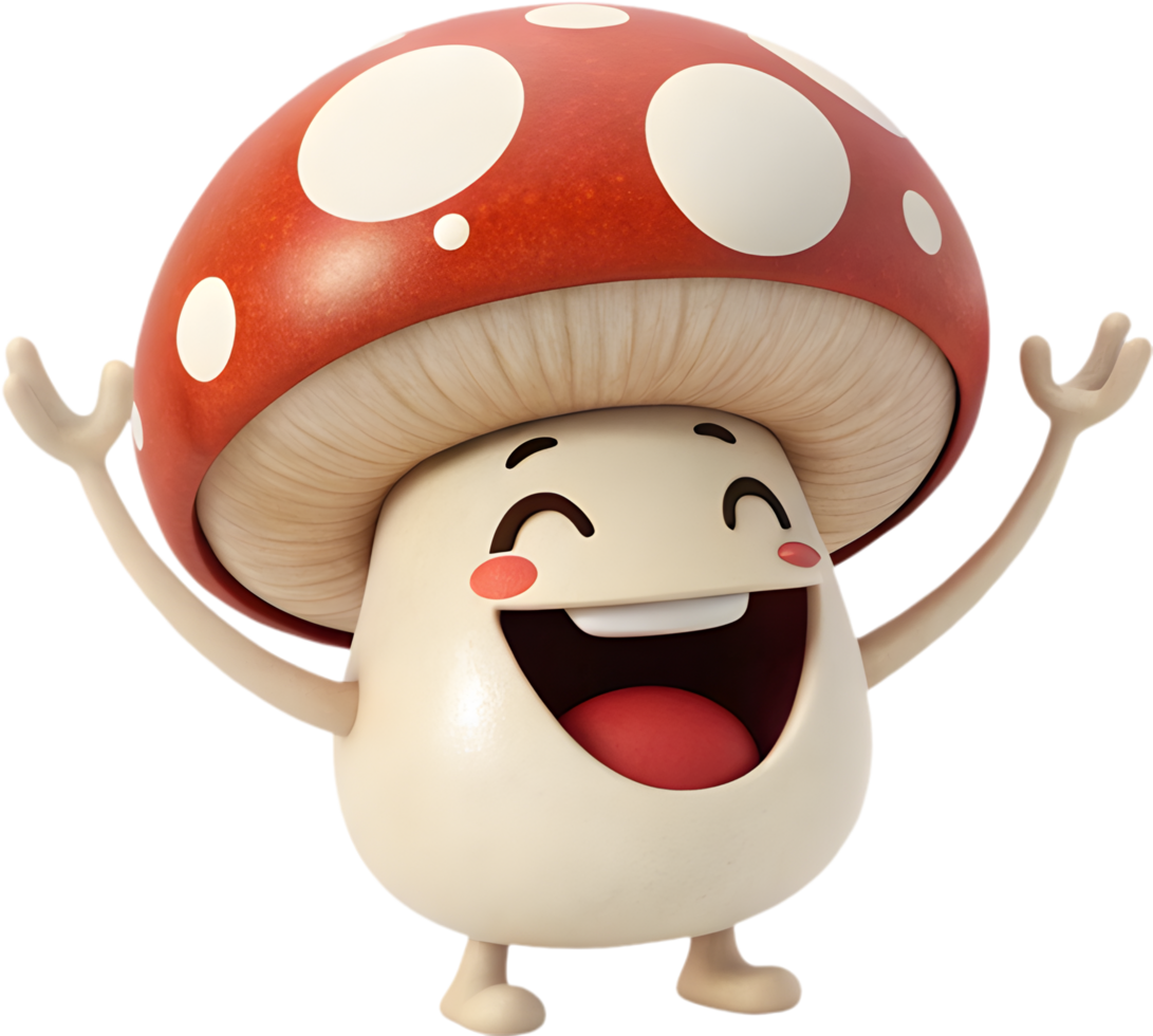 Playful cartoon mushroom with cheerful, expressive emotion clipart. . png