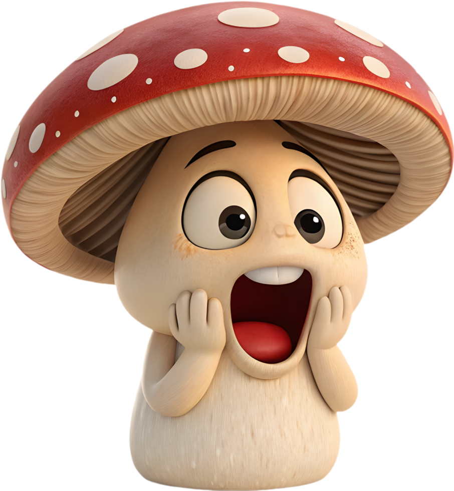 Fun-loving mushroom character with cheerful expressive emotions. . png