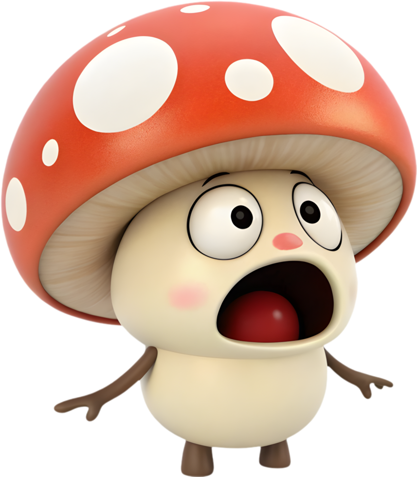 Quirky mushroom character with expressive fun emotions design. . png