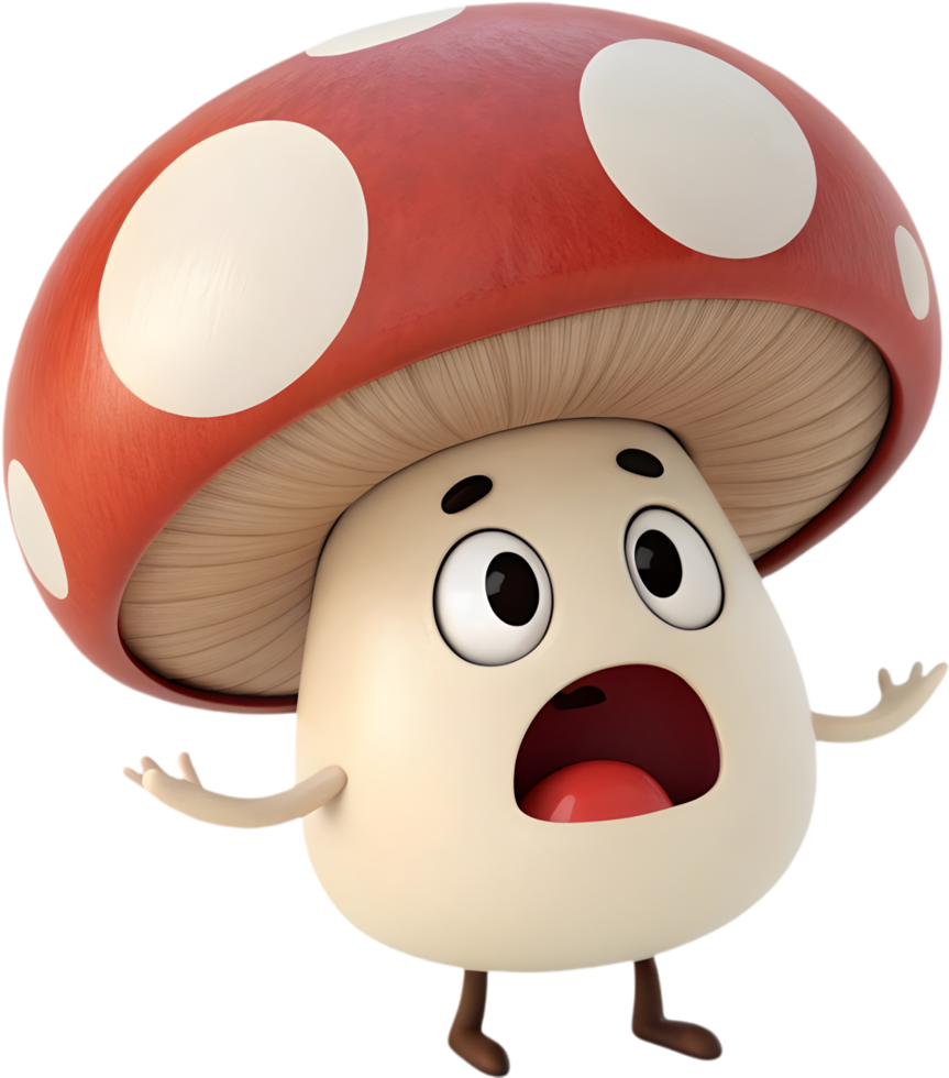 Animated cartoon mushroom with whimsical expressive fun emotions. . png