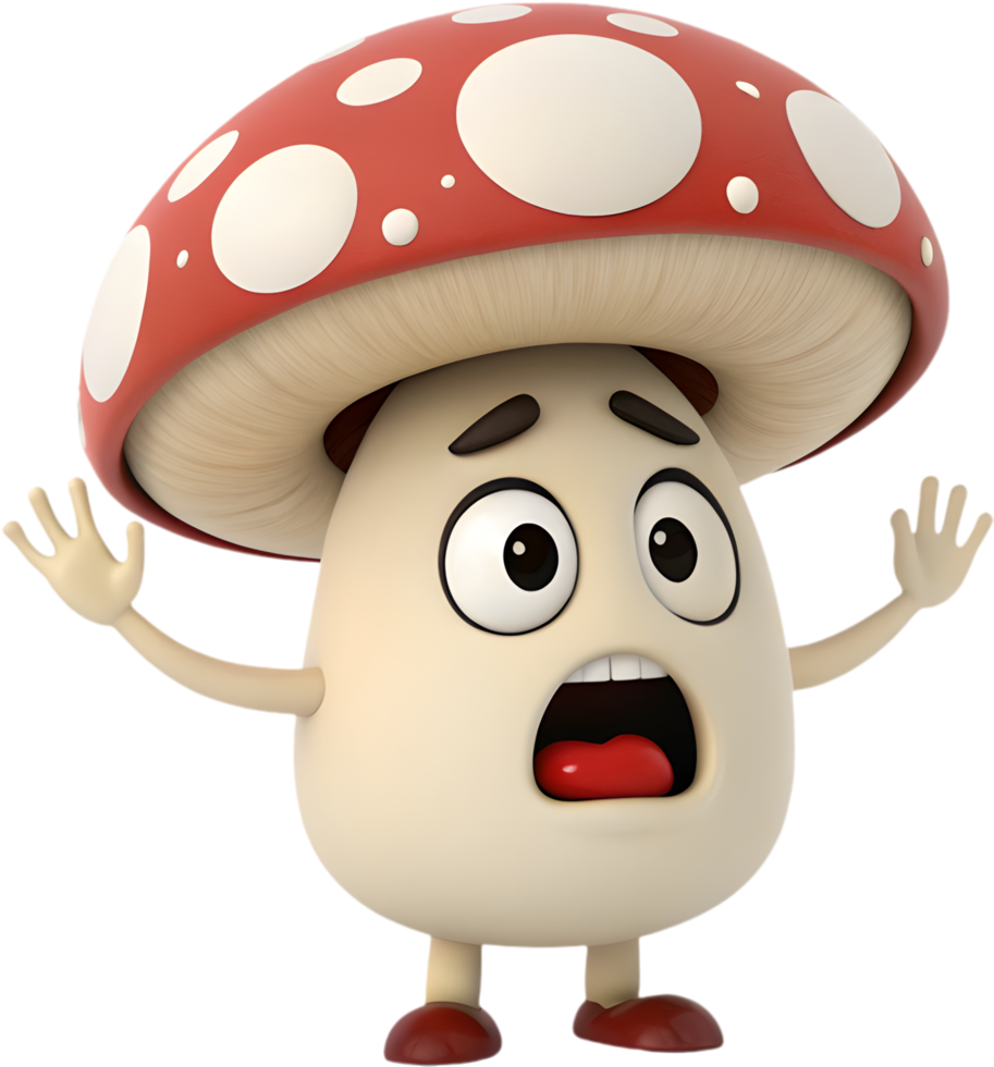 Expressive mushroom character with whimsical emotions for clipart. . png