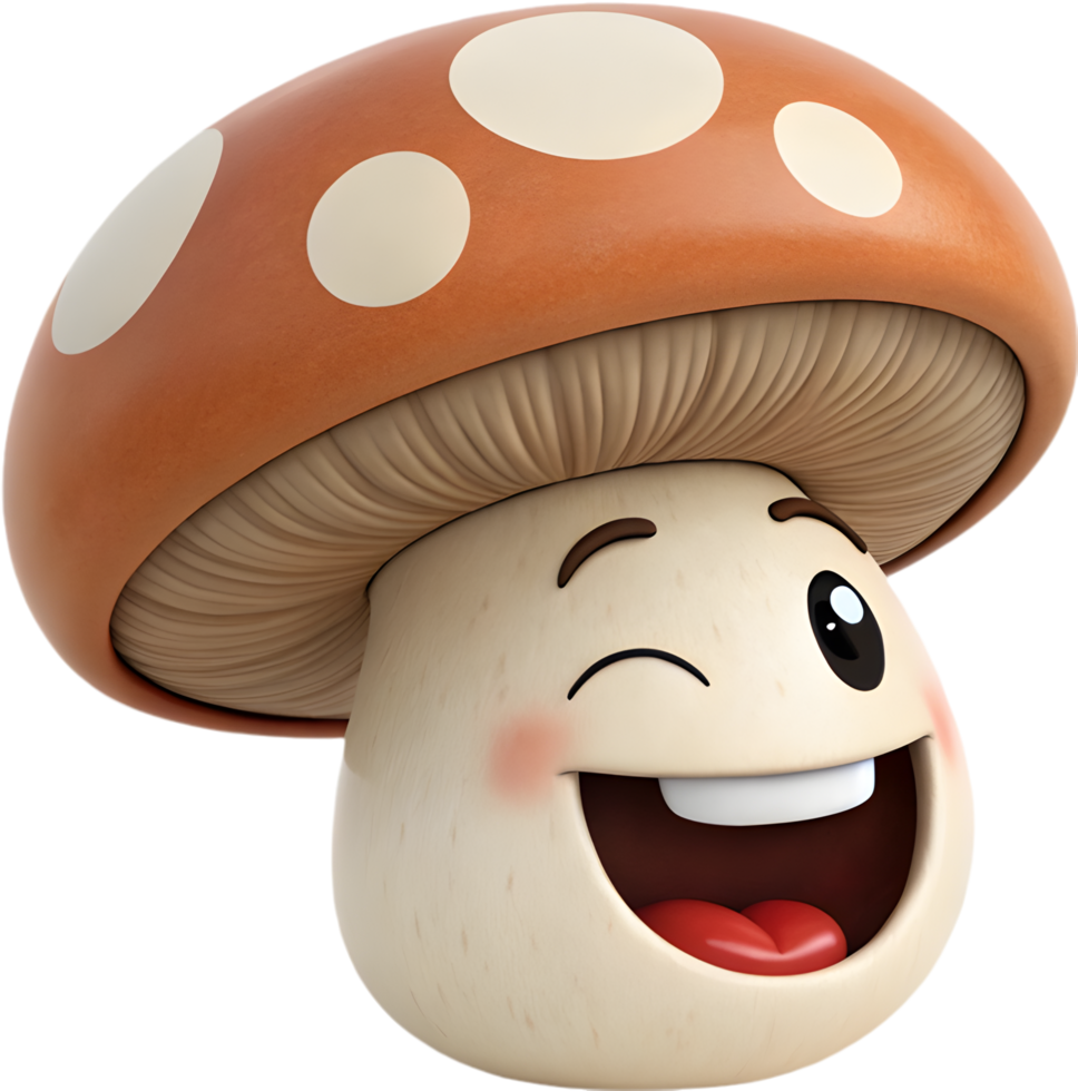Cheerful mushroom character with expressive design and emotions. . png