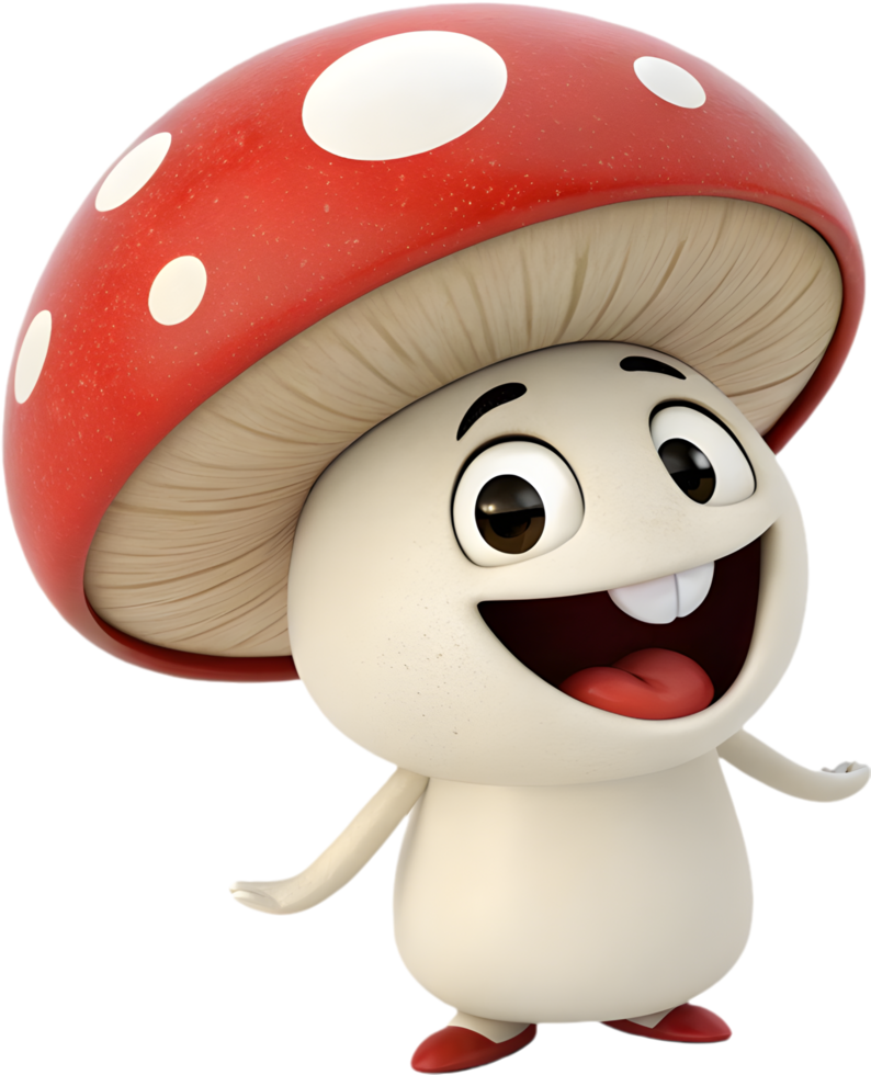 Fun-loving mushroom character with expressive playful emotions design. . png
